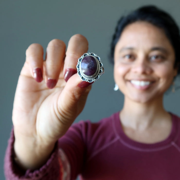 Red Ruby Ring Star Flower Gem Sterling Silver Size 6.25