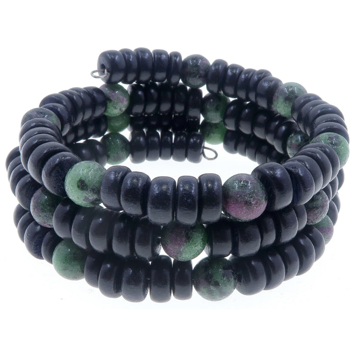 Ruby Zoisite Bracelet Twist of Elegance Memory Wire and Wood