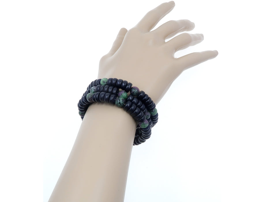 Ruby Zoisite Bracelet Twist of Elegance Memory Wire and Wood