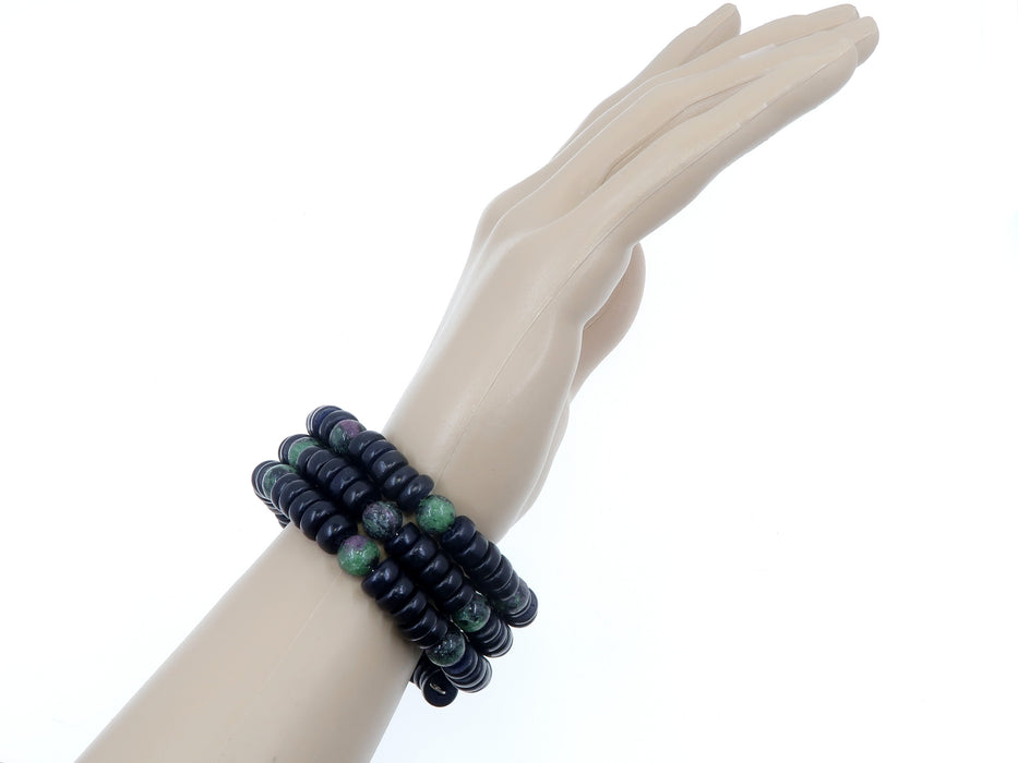 Ruby Zoisite Bracelet Twist of Elegance Memory Wire and Wood