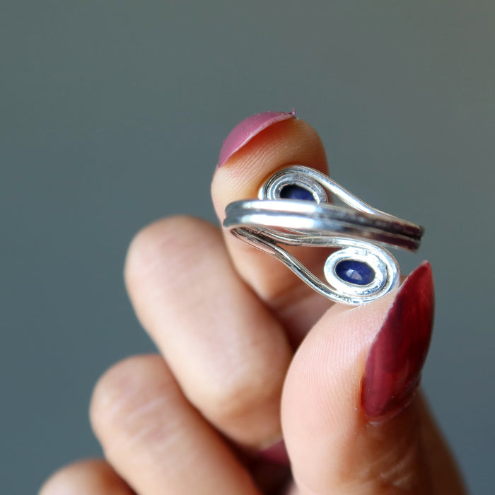 blue sapphire double gem ring