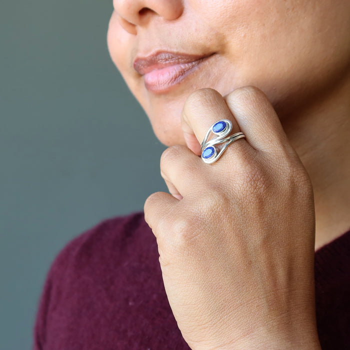 blue sapphire double gem ring