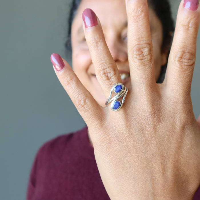 blue sapphire double gem ring