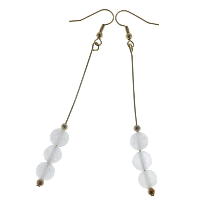 Selenite Earrings Radiant White Beads Long Gold