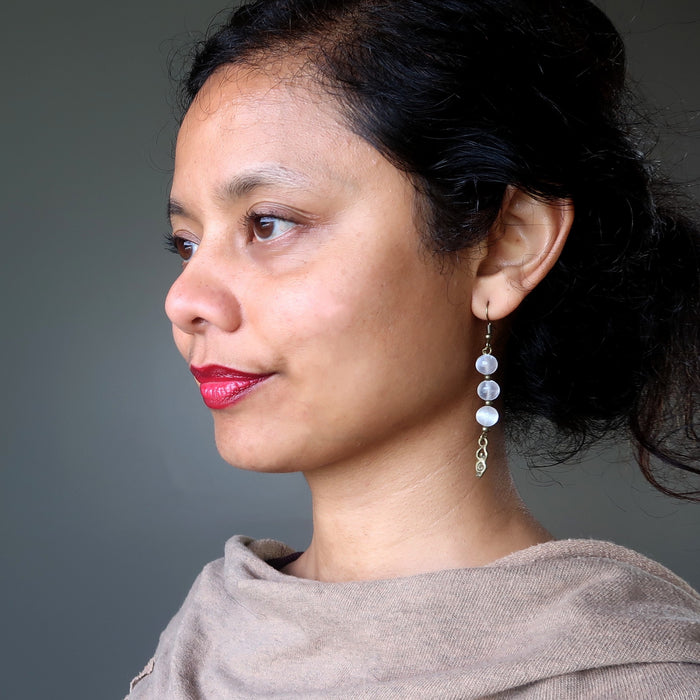 Selenite Earrings Goddess Moon White Gems