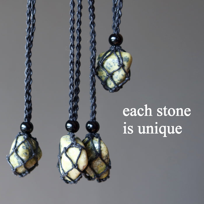 serpentine tumbled stone in macrame necklaces