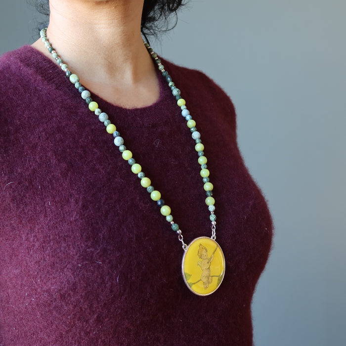 Serpentine Necklace Cupid Sonnet Love Green Crystal