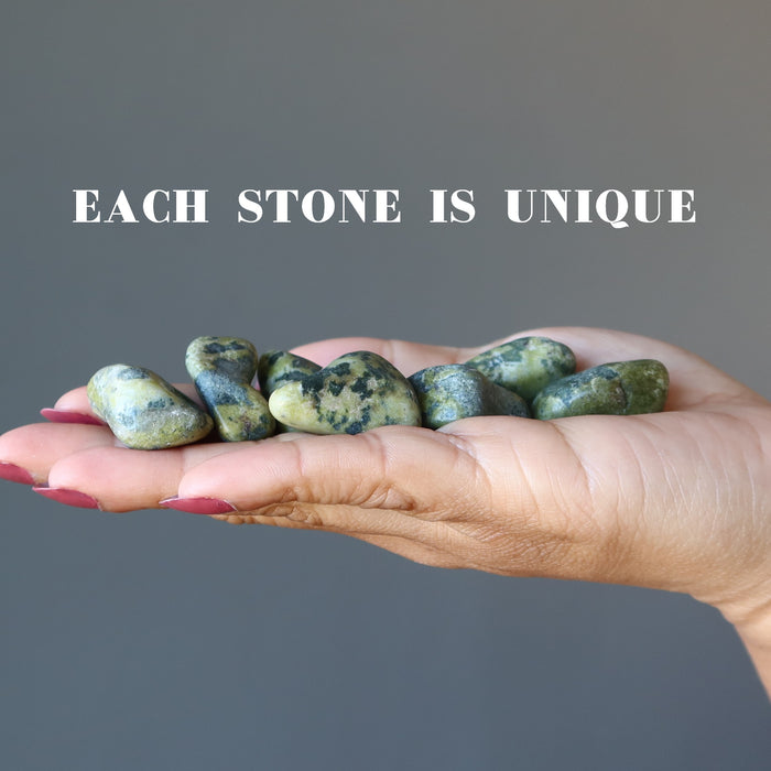 Serpentine Tumbled Stones on the model palm