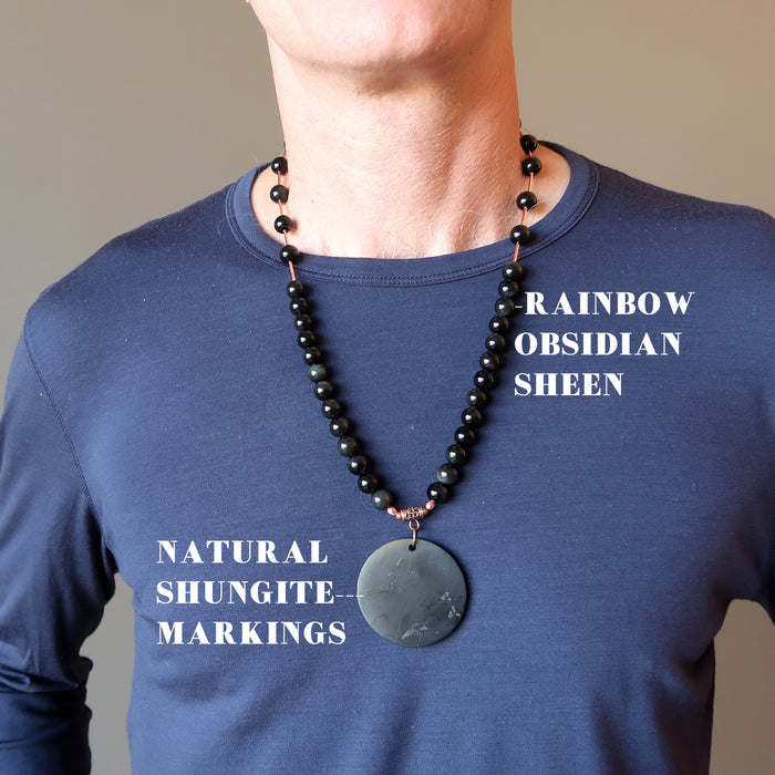 shungite rainbow obsidian necklace