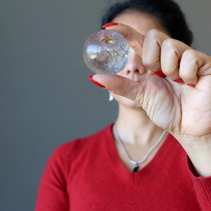 sheila holding Smoky Quartz Sphere