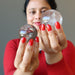 sheila holding two Smoky Quartz Spheres