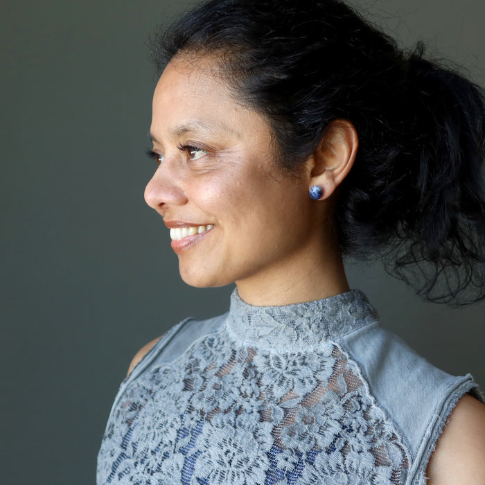 Sodalite Earrings Mindful Blue Studs Sterling Silver
