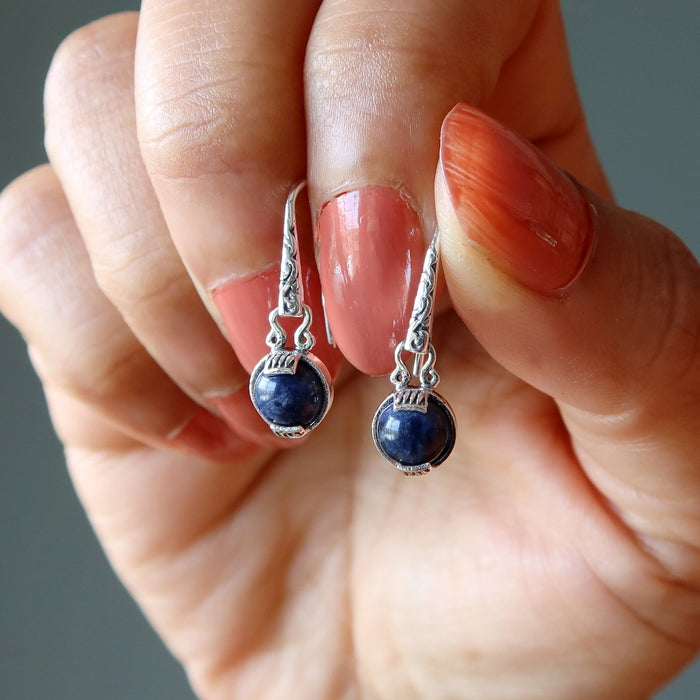 Sodalite Earrings Spiritual Blue Night Sterling Silver