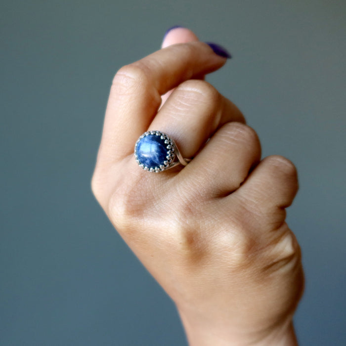 model wearing Sterling Silver Adjustable Sodalite Ring 