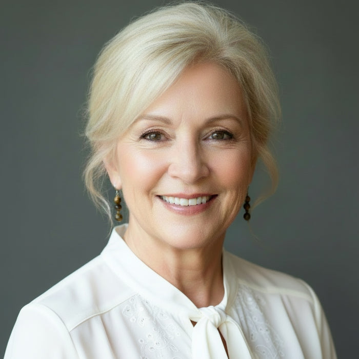 sheila wearing Tigers Eye Earrings 