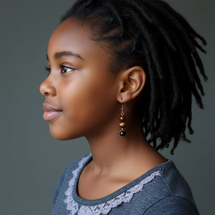 model wearing Tigers Eye Earrings 