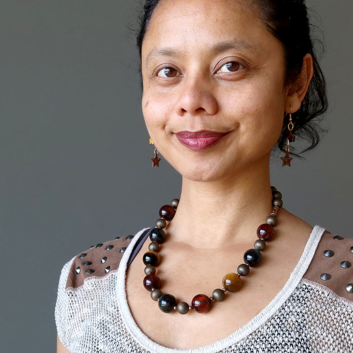sheila wearing Tigers Eye Earrings