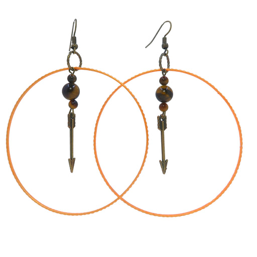 tigers eye arrow orange hoop earrings