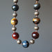 golden, blue and red tigers eye on antiqued beaded necklace