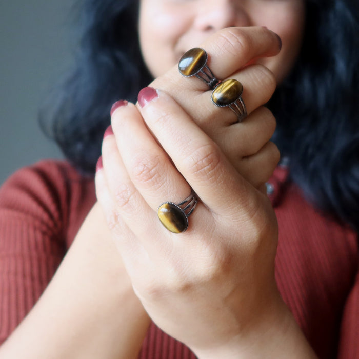 tigers eye gunmetal rings