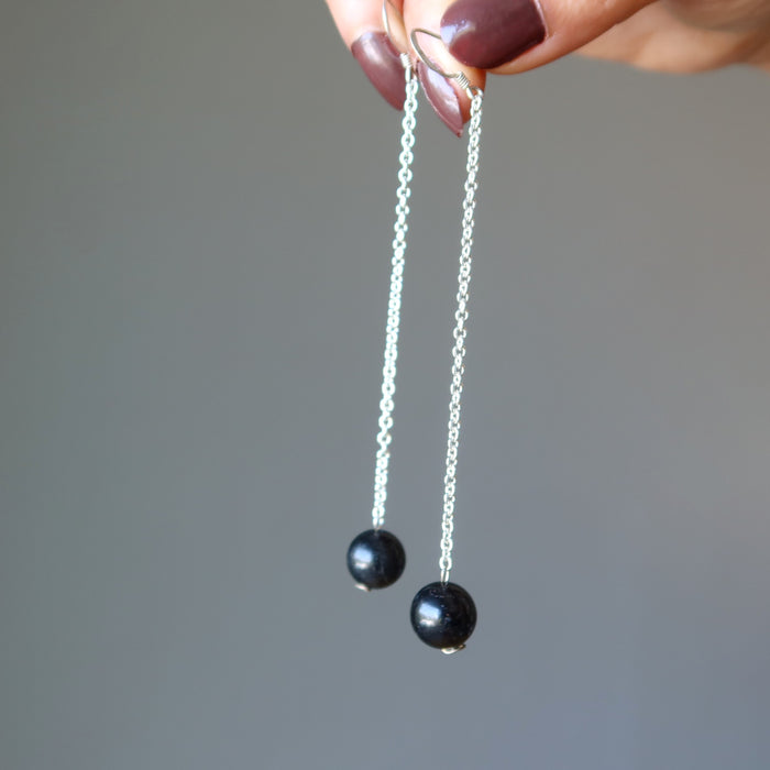 long black tourmaline sterling silver earrings