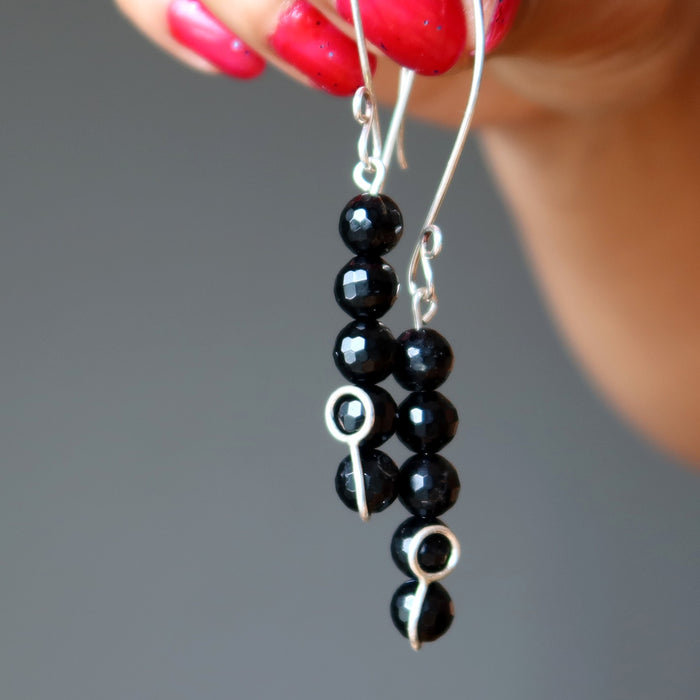 faceted black tourmaline earrings