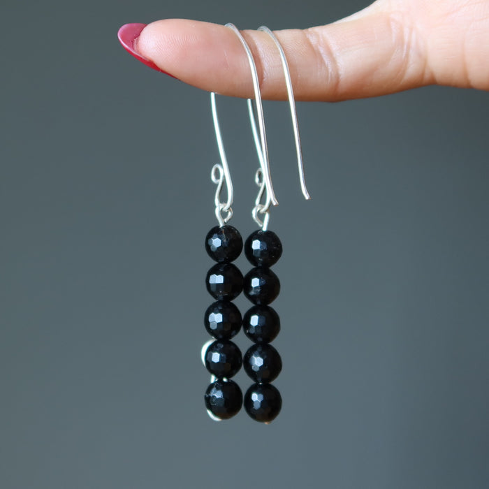 faceted black tourmaline earrings