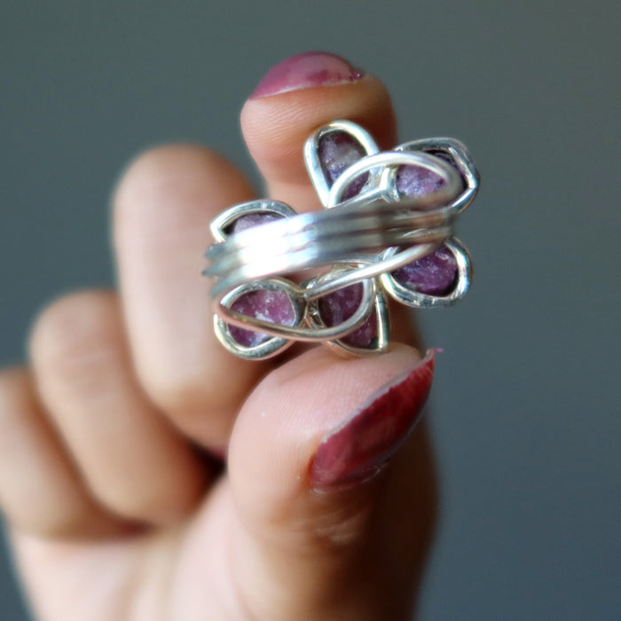 back of pink tourmaline sterling silver ring