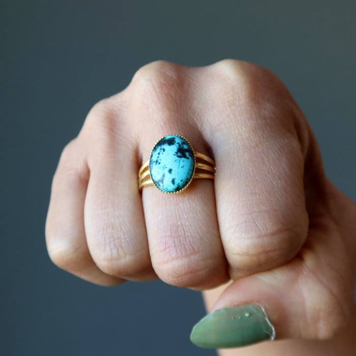 Turquoise Ring Eye of Spirit Gold Adjustable