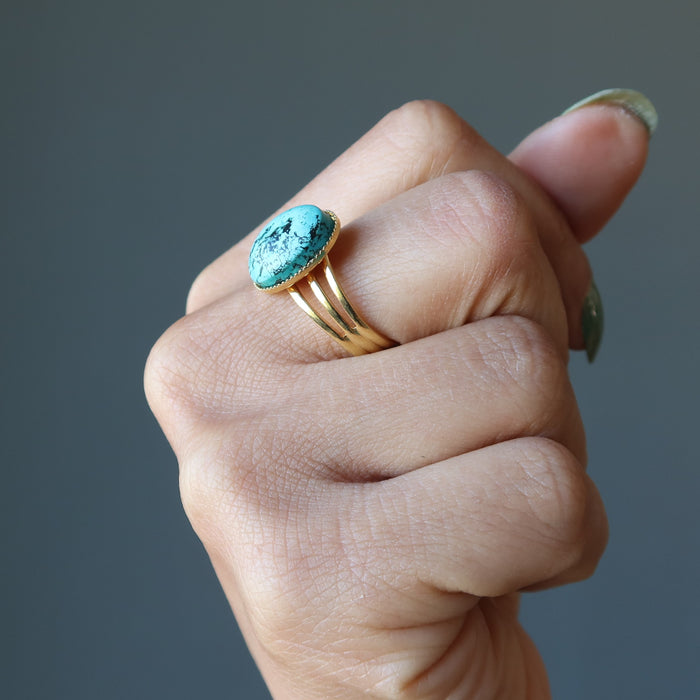 Turquoise Ring Eye of Spirit Gold Adjustable