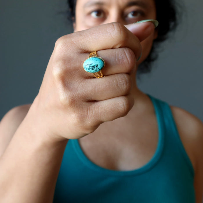 Turquoise Ring Eye of Spirit Gold Adjustable