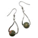 green and pink unakite stones on silver curve earrings