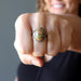 female model wearing Adjustable Sterling Silver Unakite Ring 