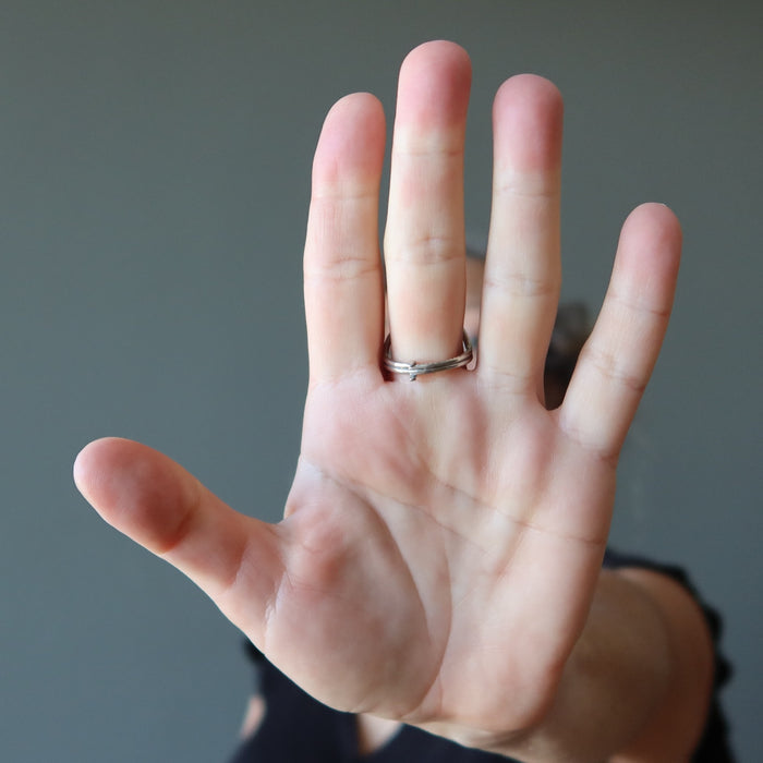 displaying the back of Adjustable Sterling Silver Unakite Ring 